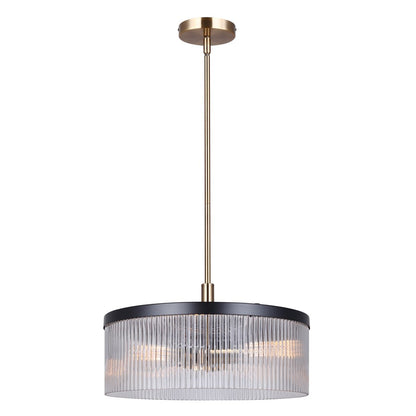 Canarm Jenner 15in 3-Light Chandelier | Matte Black and Gold Steel with Clear Ribbed Glass | Dining Room & Kitchen | Model ICH1143A03BKG15