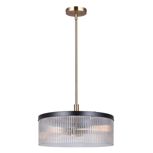 Canarm Jenner 15in 3-Light Chandelier | Matte Black and Gold Steel with Clear Ribbed Glass | Dining Room & Kitchen | Model ICH1143A03BKG15