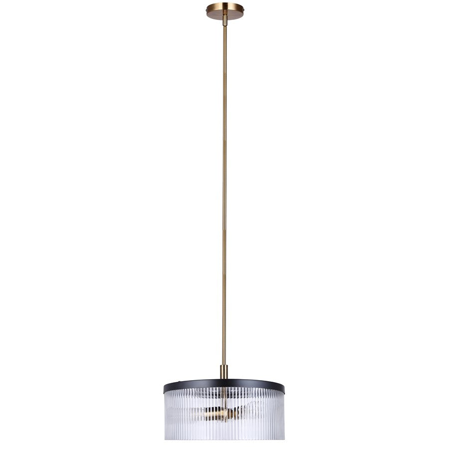 Canarm Jenner 15in 3-Light Chandelier | Matte Black and Gold Steel with Clear Ribbed Glass | Dining Room & Kitchen | Model ICH1143A03BKG15