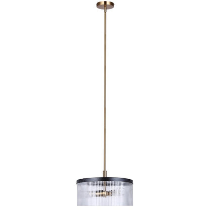Canarm Jenner 15in 3-Light Chandelier | Matte Black and Gold Steel with Clear Ribbed Glass | Dining Room & Kitchen | Model ICH1143A03BKG15