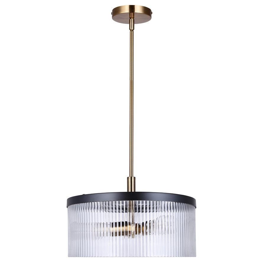 Canarm Jenner 15in 3-Light Chandelier | Matte Black and Gold Steel with Clear Ribbed Glass | Dining Room & Kitchen | Model ICH1143A03BKG15