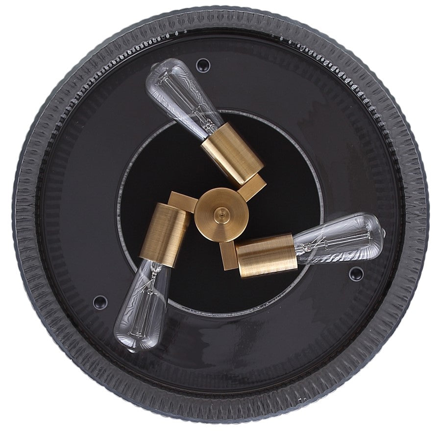 Canarm Jenner 15in 3-Light Chandelier | Matte Black and Gold Steel with Clear Ribbed Glass | Dining Room & Kitchen | Model ICH1143A03BKG15