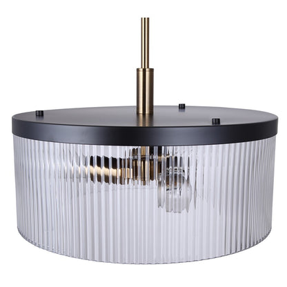 Canarm Jenner 15in 3-Light Chandelier | Matte Black and Gold Steel with Clear Ribbed Glass | Dining Room & Kitchen | Model ICH1143A03BKG15