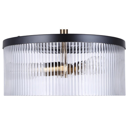 Canarm Jenner 15in 3-Light Chandelier | Matte Black and Gold Steel with Clear Ribbed Glass | Dining Room & Kitchen | Model ICH1143A03BKG15