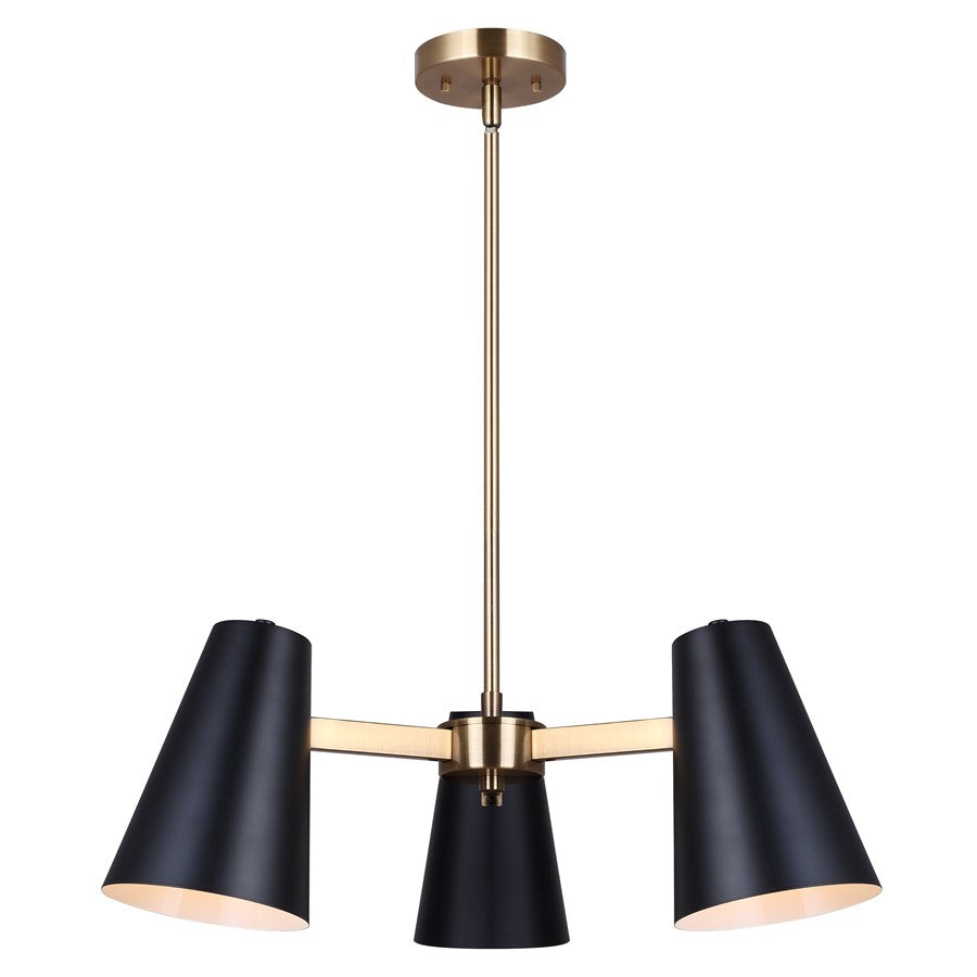 Canarm Harken 23in 3-Light Chandelier | Mid-Century Matte Black and Gold Steel | Dining Room & Kitchen Island | Model ICH1145A03BKG