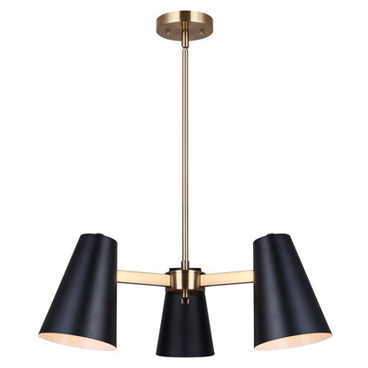 Canarm Harken 23in 3-Light Chandelier | Mid-Century Matte Black and Gold Steel | Dining Room & Kitchen Island | Model ICH1145A03BKG