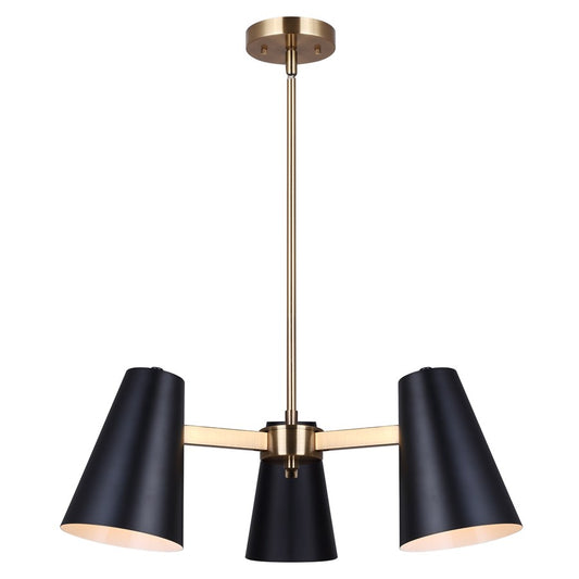 Canarm Harken 23in 3-Light Chandelier | Mid-Century Matte Black and Gold Steel | Dining Room & Kitchen Island | Model ICH1145A03BKG