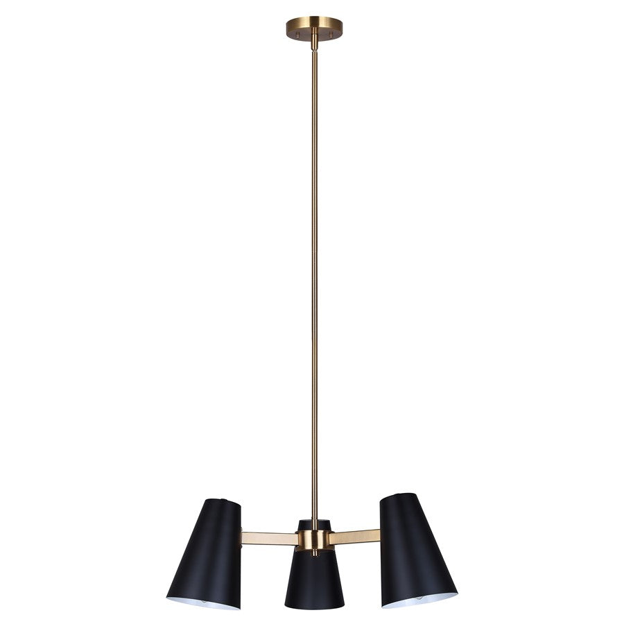 Canarm Harken 23in 3-Light Chandelier | Mid-Century Matte Black and Gold Steel | Dining Room & Kitchen Island | Model ICH1145A03BKG