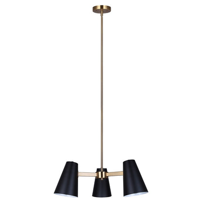Canarm Harken 23in 3-Light Chandelier | Mid-Century Matte Black and Gold Steel | Dining Room & Kitchen Island | Model ICH1145A03BKG