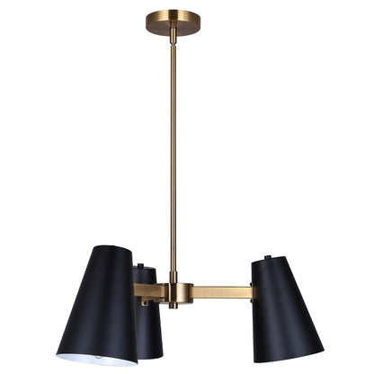 Canarm Harken 23in 3-Light Chandelier | Mid-Century Matte Black and Gold Steel | Dining Room & Kitchen Island | Model ICH1145A03BKG