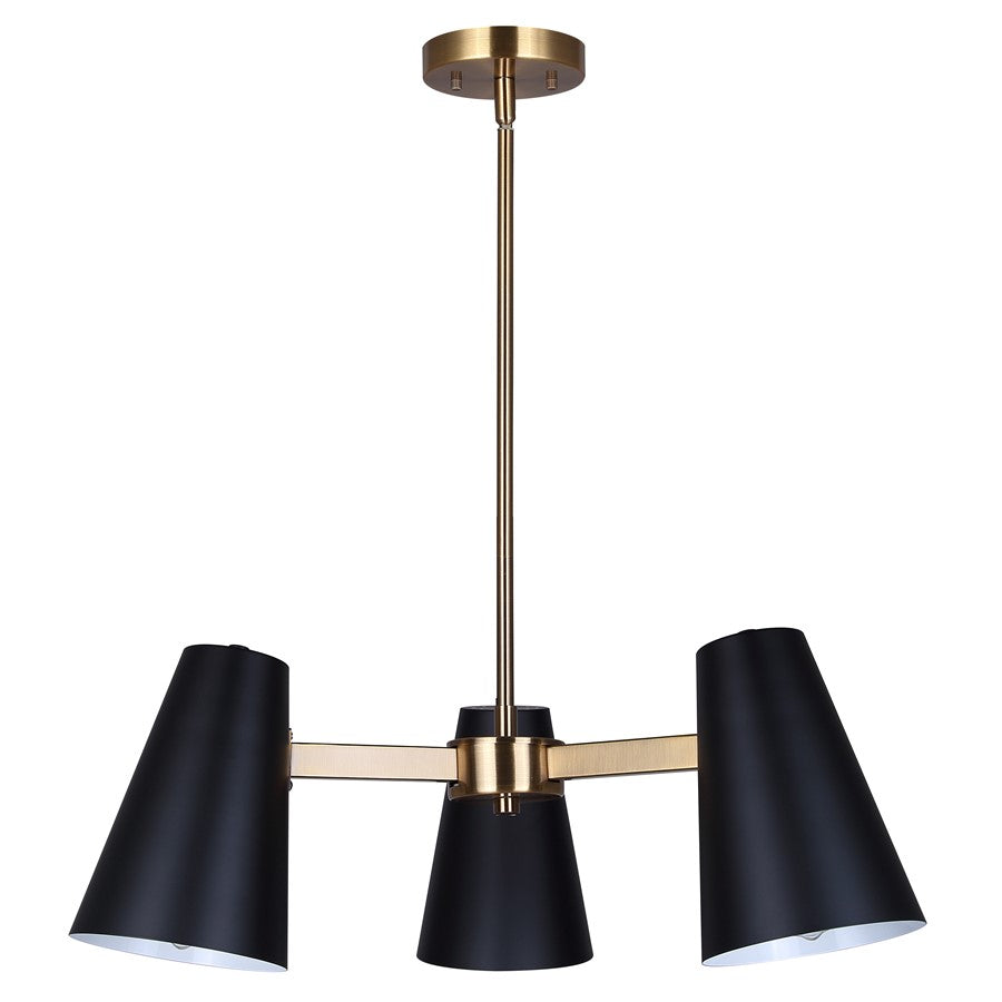 Canarm Harken 23in 3-Light Chandelier | Mid-Century Matte Black and Gold Steel | Dining Room & Kitchen Island | Model ICH1145A03BKG
