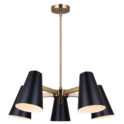 Canarm Harken 26in 5-Light Chandelier | Mid-Century Matte Black and Gold Steel | Dining Room & Living Room | 26 x 26 x 15.5 in | Model ICH1145A05BKG