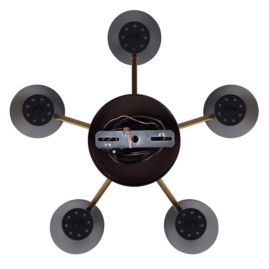 Canarm Harken 26in 5-Light Chandelier | Mid-Century Matte Black and Gold Steel | Dining Room & Living Room | 26 x 26 x 15.5 in | Model ICH1145A05BKG