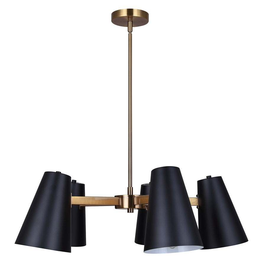 Canarm Harken 26in 5-Light Chandelier | Mid-Century Matte Black and Gold Steel | Dining Room & Living Room | 26 x 26 x 15.5 in | Model ICH1145A05BKG