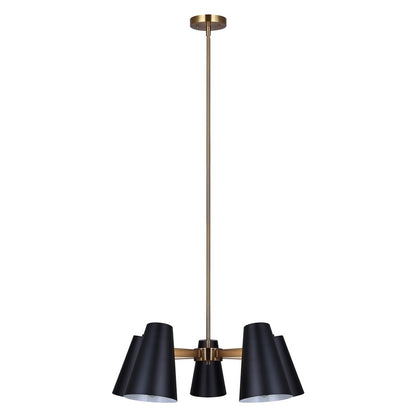 Canarm Harken 26in 5-Light Chandelier | Mid-Century Matte Black and Gold Steel | Dining Room & Living Room | 26 x 26 x 15.5 in | Model ICH1145A05BKG