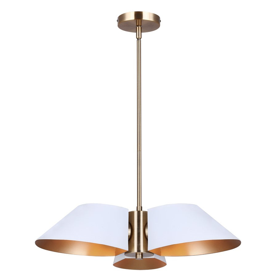 Canarm Daxton 20in 3-Light Chandelier | Contemporary Matte White and Gold Metal | Kitchen Island & Dining Room | Model ICH1146A03WHG