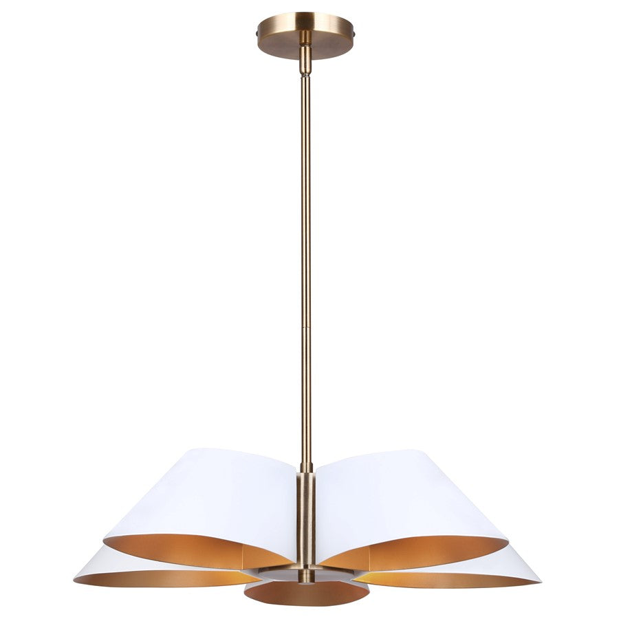 Canarm Daxton 21.5in 5-Light Chandelier | Contemporary Matte White and Gold Steel+Aluminum | Dining Room & Kitchen Island | Model ICH1146A05WHG