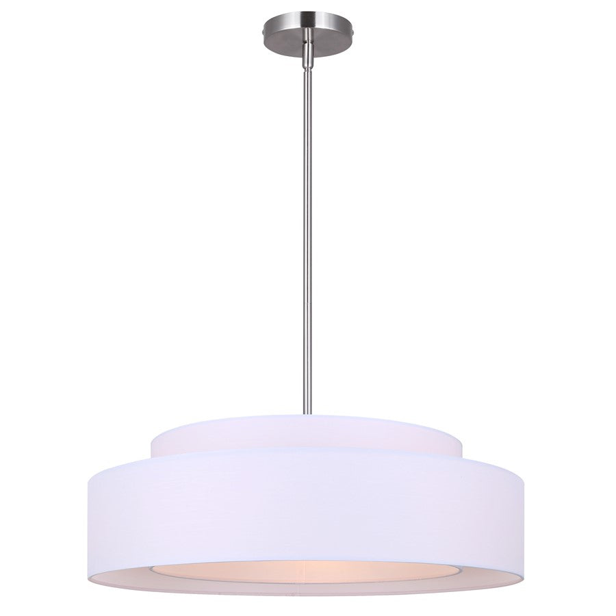 Canarm Landra 22in 3-Light Chandelier | Modern Brushed Nickel and White Fabric Shade | Dining Room & Kitchen | Model ICH1148A03BN21