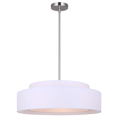 Canarm Landra 22in 3-Light Chandelier | Modern Brushed Nickel and White Fabric Shade | Dining Room & Kitchen | Model ICH1148A03BN21