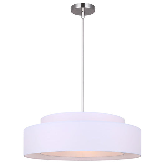 Canarm Landra 22in 3-Light Chandelier | Modern Brushed Nickel and White Fabric Shade | Dining Room & Kitchen | Model ICH1148A03BN21