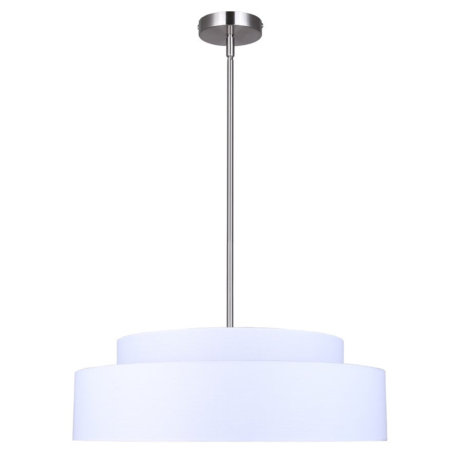 Canarm Landra 22in 3-Light Chandelier | Modern Brushed Nickel and White Fabric Shade | Dining Room & Kitchen | Model ICH1148A03BN21