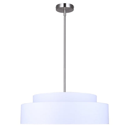Canarm Landra 22in 3-Light Chandelier | Modern Brushed Nickel and White Fabric Shade | Dining Room & Kitchen | Model ICH1148A03BN21
