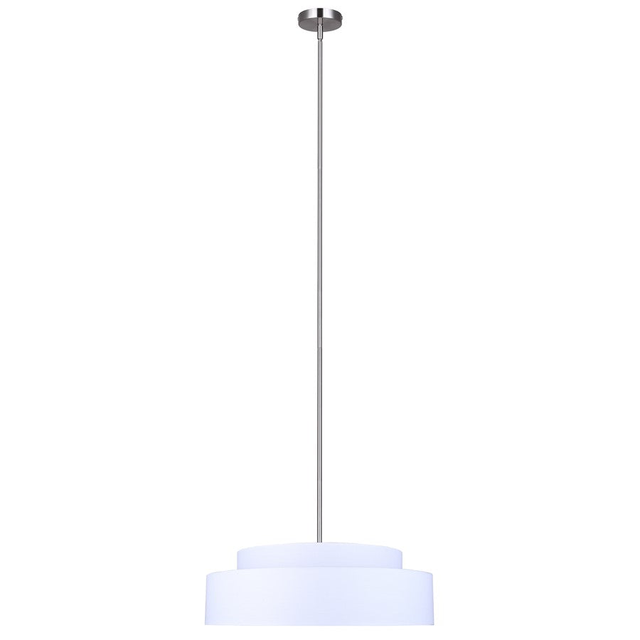 Canarm Landra 22in 3-Light Chandelier | Modern Brushed Nickel and White Fabric Shade | Dining Room & Kitchen | Model ICH1148A03BN21