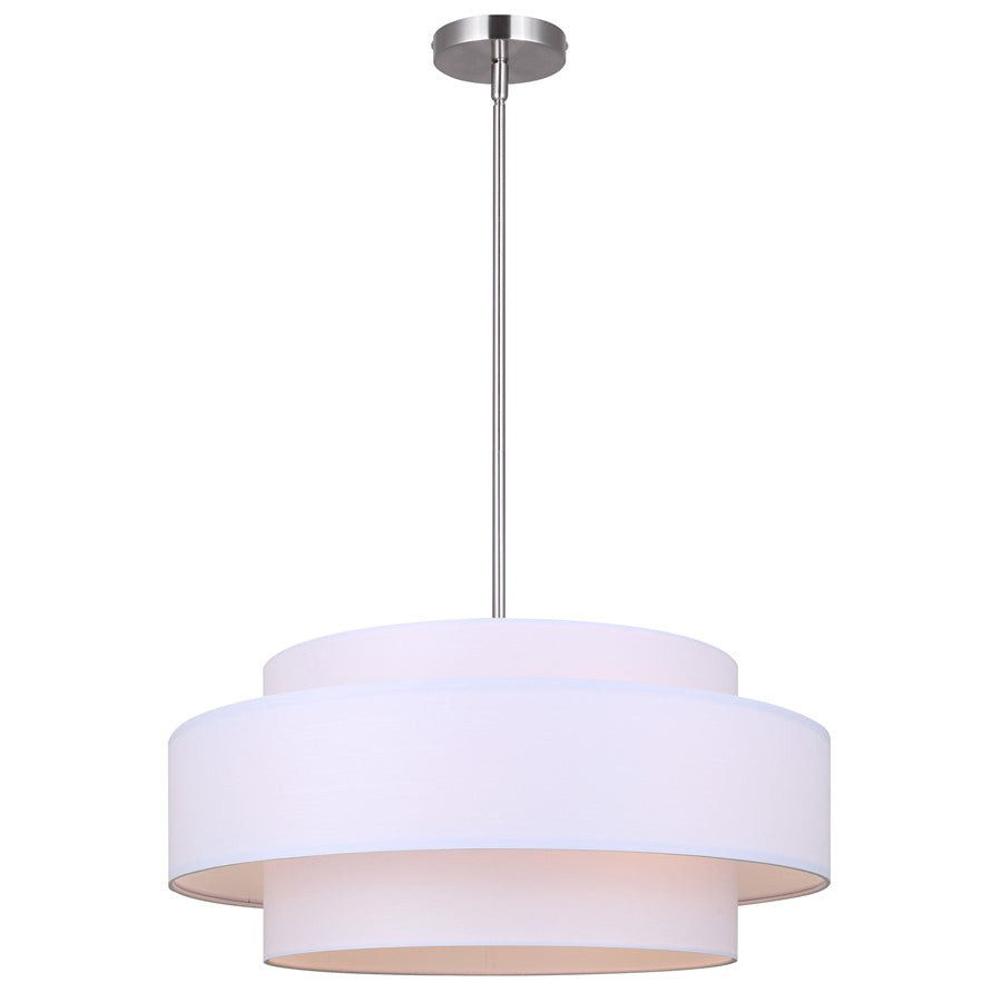 Canarm Landra 22in 3-Light Chandelier | Modern Brushed Nickel and White Fabric Shade | Kitchen & Dining Room | Model ICH1148A03BN22