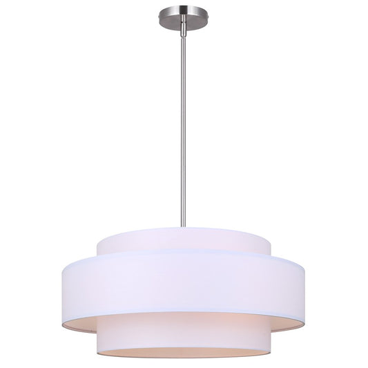 Canarm Landra 22in 3-Light Chandelier | Modern Brushed Nickel and White Fabric Shade | Kitchen & Dining Room | Model ICH1148A03BN22