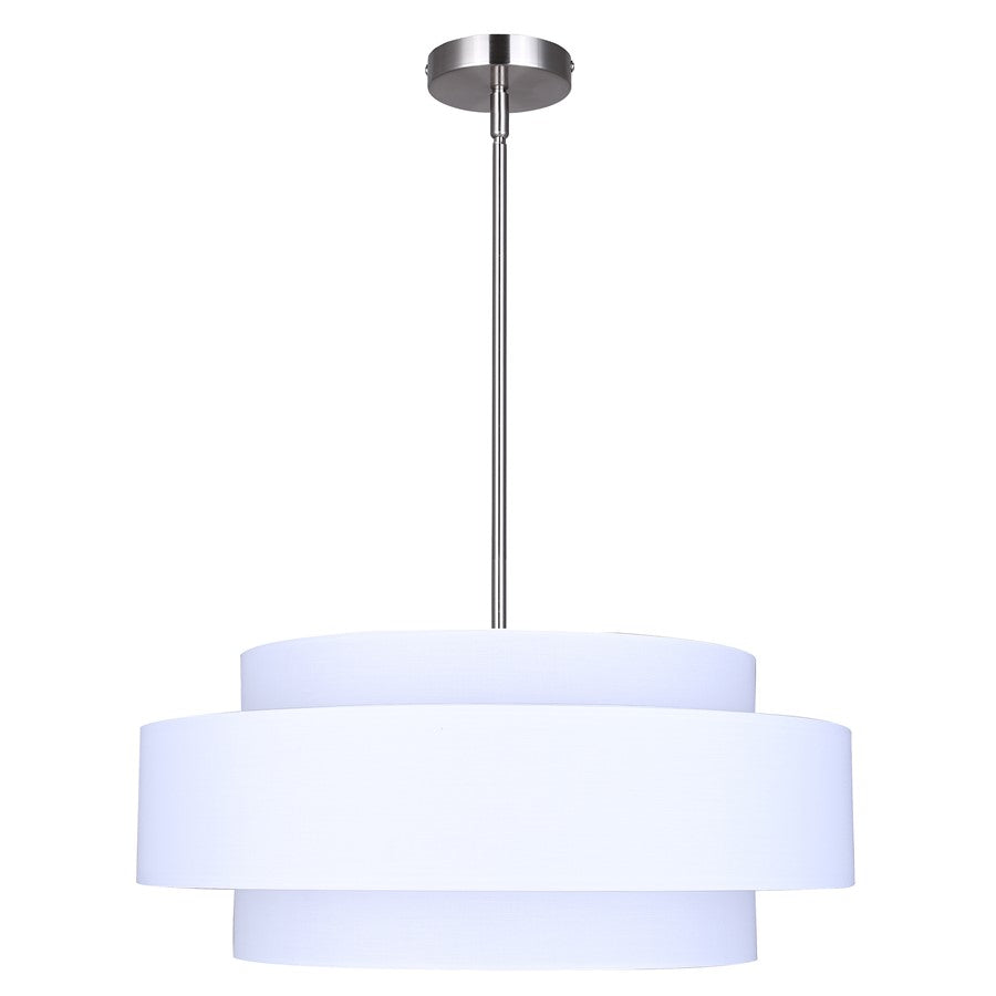 Canarm Landra 22in 3-Light Chandelier | Modern Brushed Nickel and White Fabric Shade | Kitchen & Dining Room | Model ICH1148A03BN22