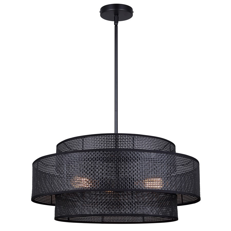 Canarm Bellamy 22in 3-Light Chandelier | Modern Black and Black Rattan Shade | Dining Room & Living Room | 22 x 22 x 17.25 in | Model ICH1149A03BK22
