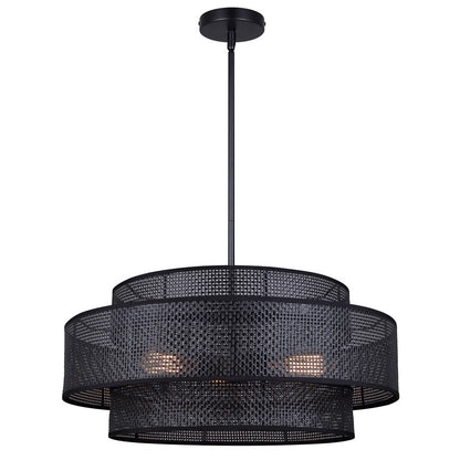 Canarm Bellamy 22in 3-Light Chandelier | Modern Black and Black Rattan Shade | Dining Room & Living Room | 22 x 22 x 17.25 in | Model ICH1149A03BK22
