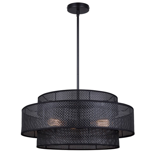 Canarm Bellamy 22in 3-Light Chandelier | Modern Black and Black Rattan Shade | Dining Room & Living Room | 22 x 22 x 17.25 in | Model ICH1149A03BK22