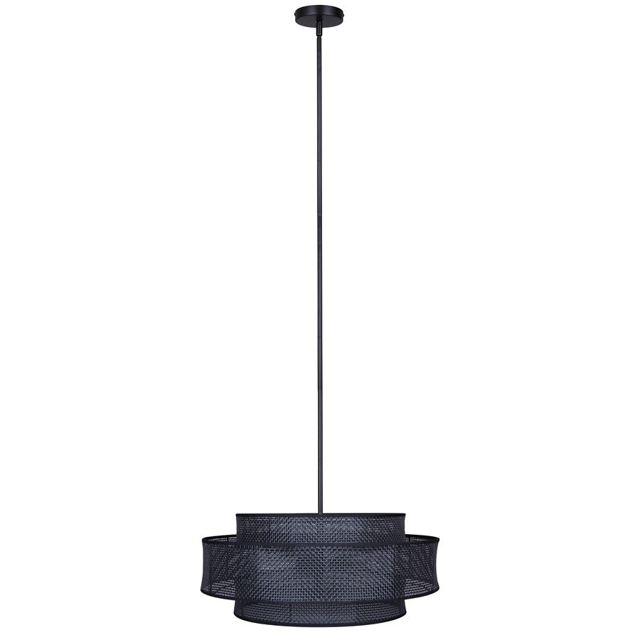 Canarm Bellamy 22in 3-Light Chandelier | Modern Black and Black Rattan Shade | Dining Room & Living Room | 22 x 22 x 17.25 in | Model ICH1149A03BK22
