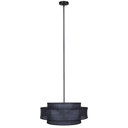 Canarm Bellamy 22in 3-Light Chandelier | Modern Black and Black Rattan Shade | Dining Room & Living Room | 22 x 22 x 17.25 in | Model ICH1149A03BK22