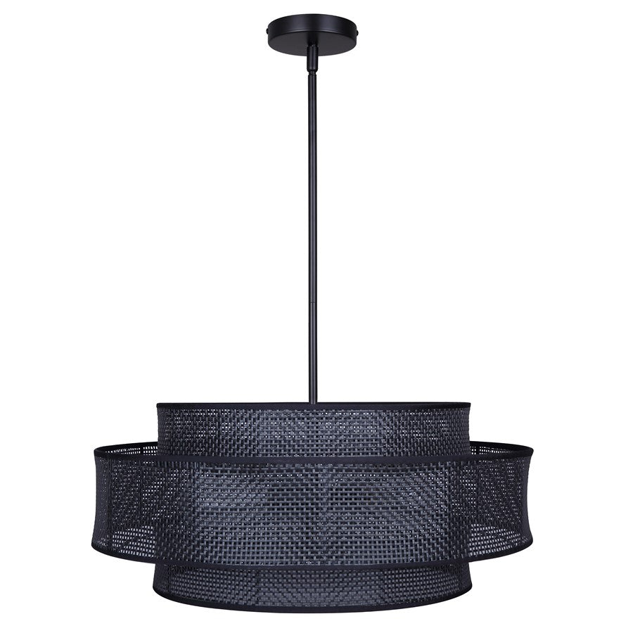 Canarm Bellamy 22in 3-Light Chandelier | Modern Black and Black Rattan Shade | Dining Room & Living Room | 22 x 22 x 17.25 in | Model ICH1149A03BK22