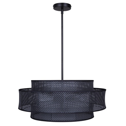 Canarm Bellamy 22in 3-Light Chandelier | Modern Black and Black Rattan Shade | Dining Room & Living Room | 22 x 22 x 17.25 in | Model ICH1149A03BK22