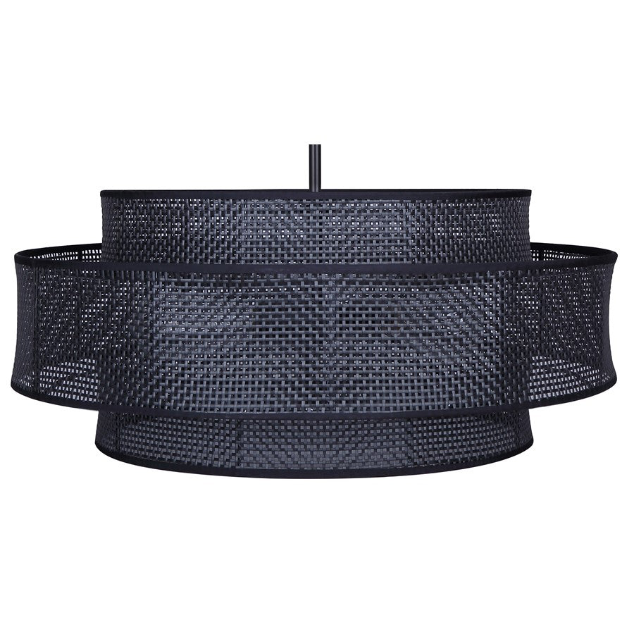 Canarm Bellamy 22in 3-Light Chandelier | Modern Black and Black Rattan Shade | Dining Room & Living Room | 22 x 22 x 17.25 in | Model ICH1149A03BK22