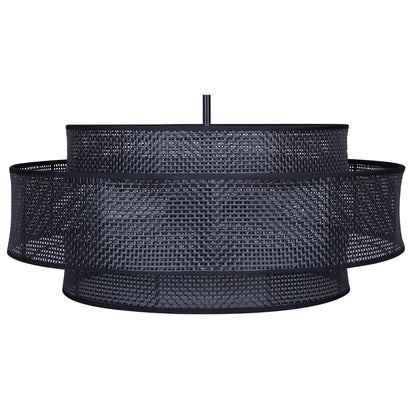 Canarm Bellamy 22in 3-Light Chandelier | Modern Black and Black Rattan Shade | Dining Room & Living Room | 22 x 22 x 17.25 in | Model ICH1149A03BK22