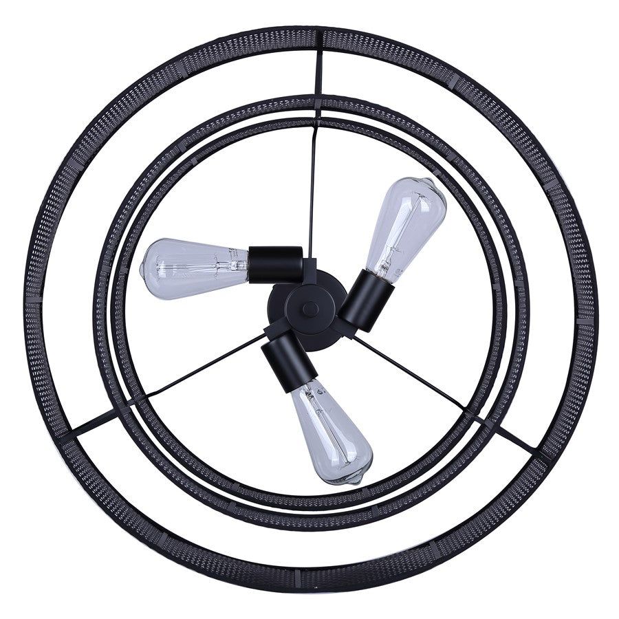 Canarm Bellamy 22in 3-Light Chandelier | Modern Black and Black Rattan Shade | Dining Room & Living Room | 22 x 22 x 17.25 in | Model ICH1149A03BK22