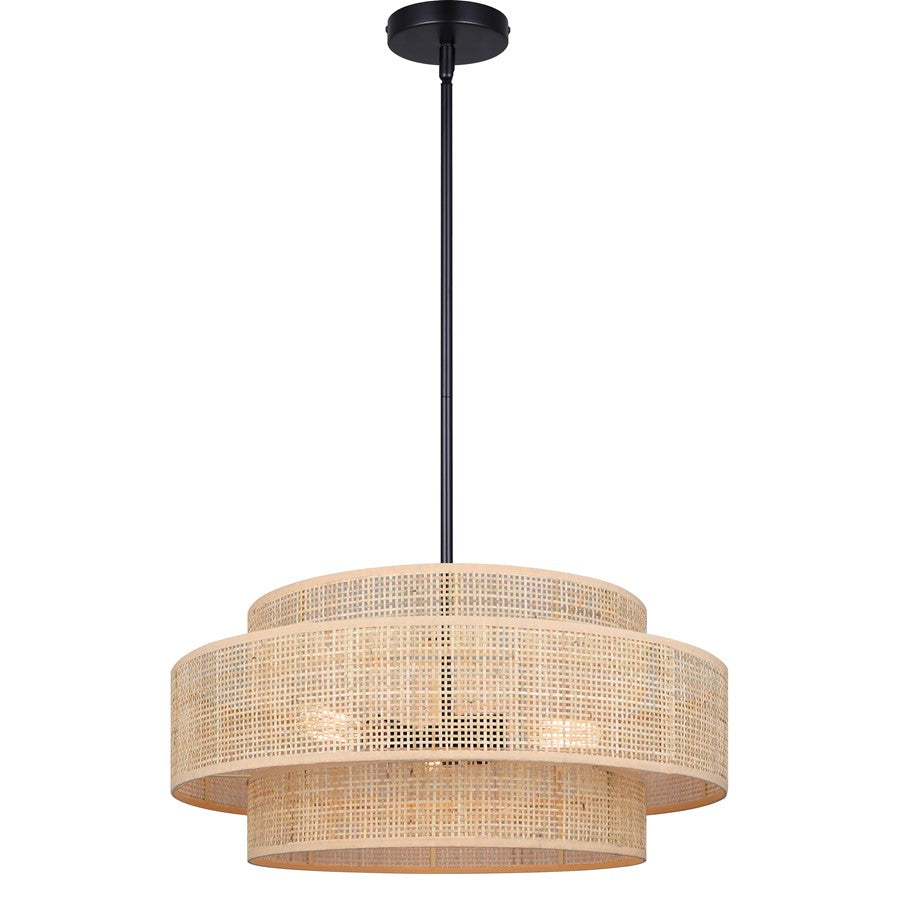 Canarm Bellamy 22in 3-Light Chandelier | Modern Black and Natural Rattan Shade | Dining Room & Kitchen | 22 x 22 x 17.25 in | Model ICH1149A03NBK22