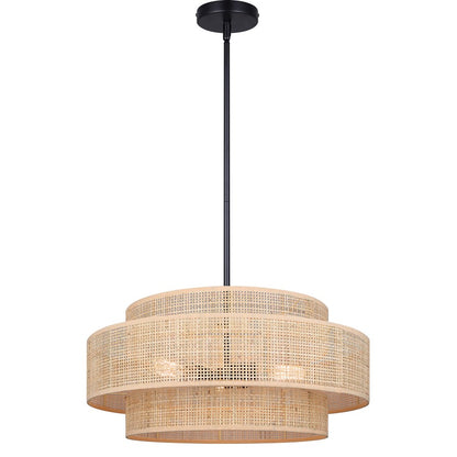 Canarm Bellamy 22in 3-Light Chandelier | Modern Black and Natural Rattan Shade | Dining Room & Kitchen | 22 x 22 x 17.25 in | Model ICH1149A03NBK22