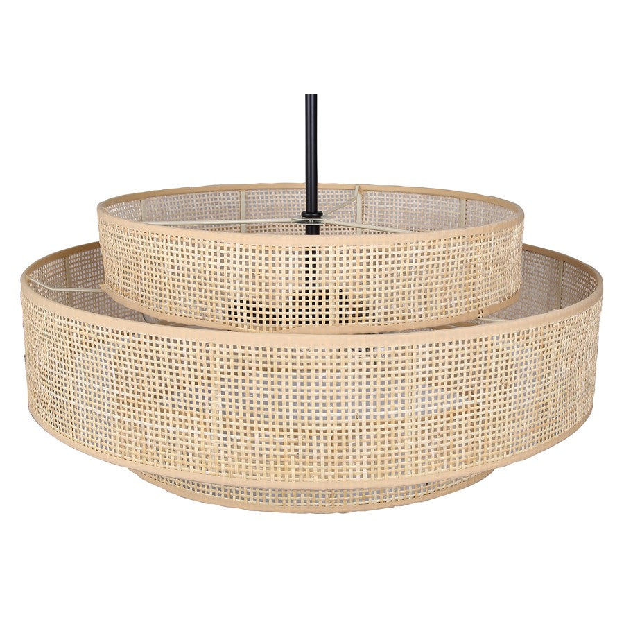 Canarm Bellamy 22in 3-Light Chandelier | Modern Black and Natural Rattan Shade | Dining Room & Kitchen | 22 x 22 x 17.25 in | Model ICH1149A03NBK22