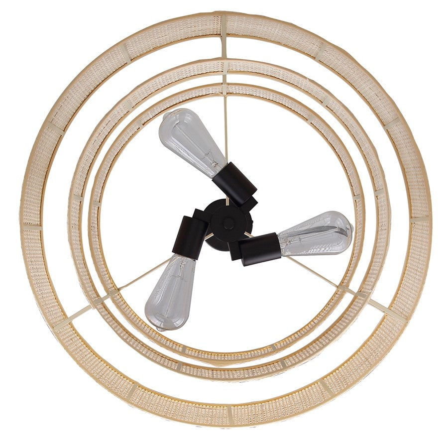 Canarm Bellamy 22in 3-Light Chandelier | Modern Black and Natural Rattan Shade | Dining Room & Kitchen | 22 x 22 x 17.25 in | Model ICH1149A03NBK22