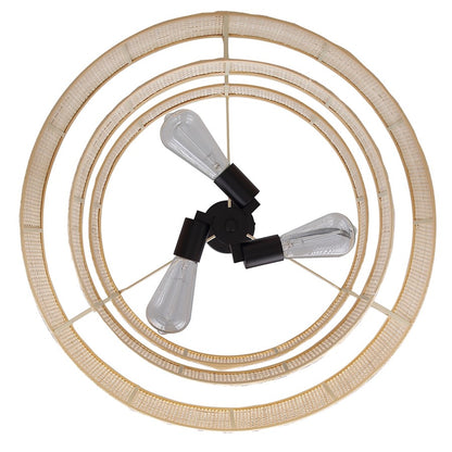 Canarm Bellamy 22in 3-Light Chandelier | Modern Black and Natural Rattan Shade | Dining Room & Kitchen | 22 x 22 x 17.25 in | Model ICH1149A03NBK22