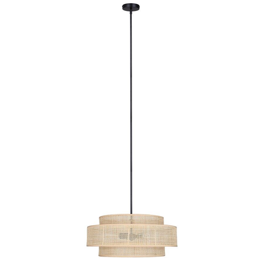 Canarm Bellamy 22in 3-Light Chandelier | Modern Black and Natural Rattan Shade | Dining Room & Kitchen | 22 x 22 x 17.25 in | Model ICH1149A03NBK22