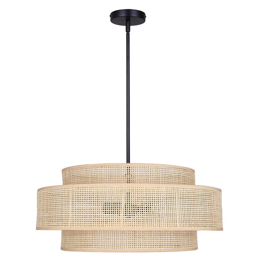 Canarm Bellamy 22in 3-Light Chandelier | Modern Black and Natural Rattan Shade | Dining Room & Kitchen | 22 x 22 x 17.25 in | Model ICH1149A03NBK22