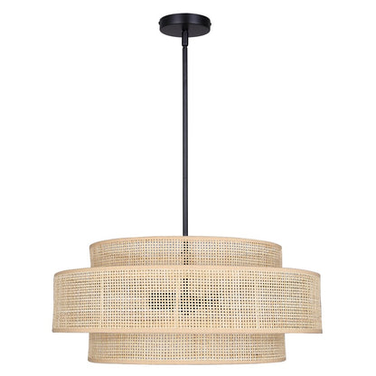 Canarm Bellamy 22in 3-Light Chandelier | Modern Black and Natural Rattan Shade | Dining Room & Kitchen | 22 x 22 x 17.25 in | Model ICH1149A03NBK22