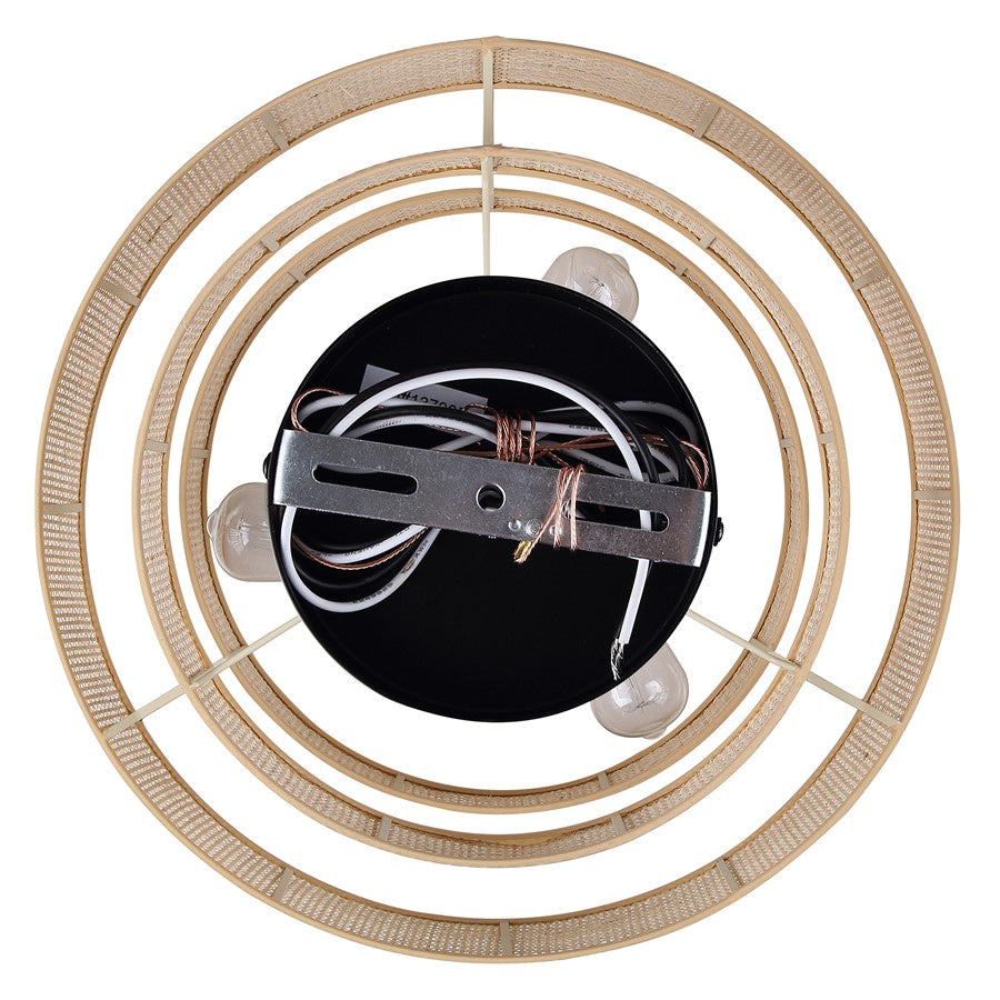 Canarm Bellamy 22in 3-Light Chandelier | Modern Black and Natural Rattan Shade | Dining Room & Kitchen | 22 x 22 x 17.25 in | Model ICH1149A03NBK22