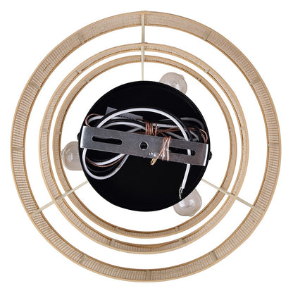 Canarm Bellamy 22in 3-Light Chandelier | Modern Black and Natural Rattan Shade | Dining Room & Kitchen | 22 x 22 x 17.25 in | Model ICH1149A03NBK22